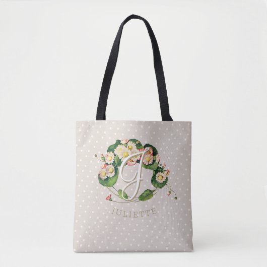 Tote Bag Serrage de marguerite avec monogramme et nom pour (Devant)