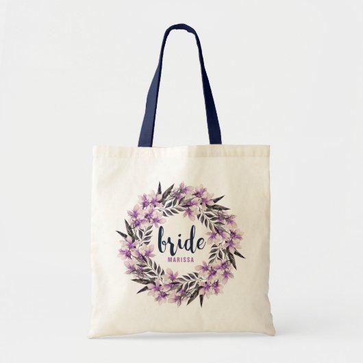 Tote Bag Serre Magnolia Violet Avec Typographie De Mariée (Devant)