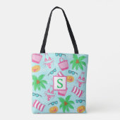Tote Bag Serviette de plage à monogramme Preppy Palmier (Dos)