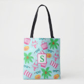 Tote Bag Serviette de plage préppy Bikini Palmier Monogramm (Devant)