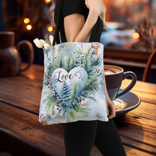 Tote Bag Seule l'amour compte l'aquarelle de Noël