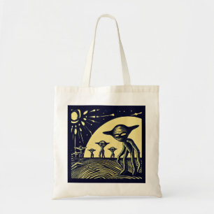 Tote Bag SF - Aliens sur une planète étrange coupe de bois