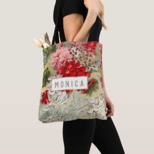 Tote Bag Shabby vintage ivoire rose rouge collage floral