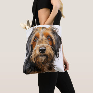 TOTE BAG SHAGGY CUTE CHIEN NOIR ET BROWN