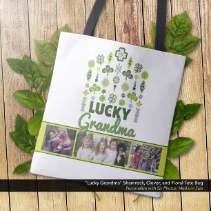 Tote Bag shamrock Clover Floral Photo "Lucky Grandma"