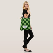 Tote Bag Shamrock Clover Pois Patrick's Day Monogramme (Sur le modèle)