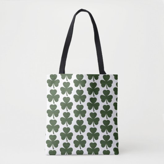 Tote Bag Shamrock Shape Plaid Dark Green (Devant)