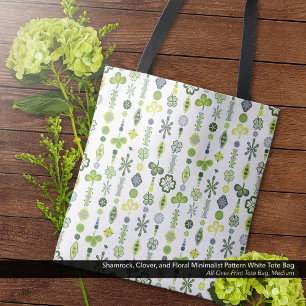 Tote Bag Shamrock, Vêtements, Floral minimaliste Motif blan