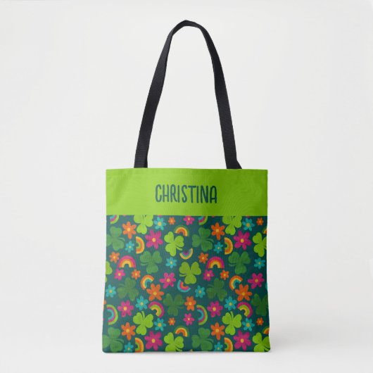 Tote Bag Shamrocks, fleurs et arcs-en-ciel Saint Patrick's  (Devant)