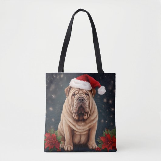 Tote Bag Shar Pei Chien dans Noël de neige (Devant)
