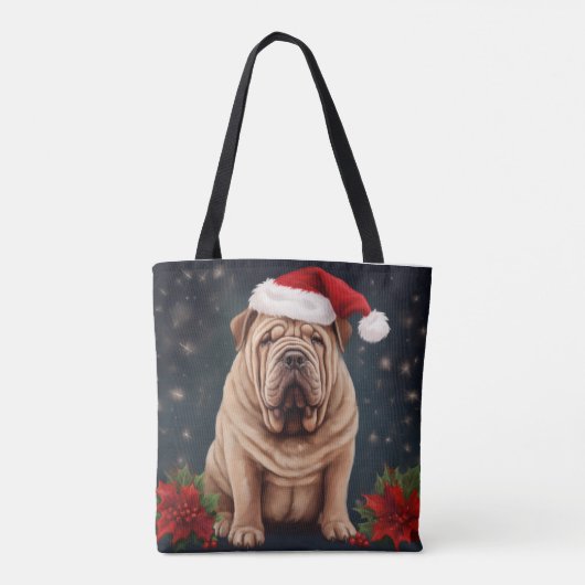 Tote Bag Shar Pei Chien dans Noël de neige (Dos)