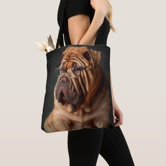 Tote Bag Shar Pei Chien intelligent avec conception de livr (De près)