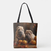 Tote Bag Shar Pei Chiot Automne Citrouille de plaisir (Dos)
