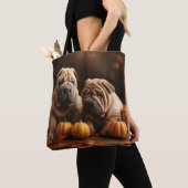 Tote Bag Shar Pei Chiot Automne Citrouille de plaisir (De près)