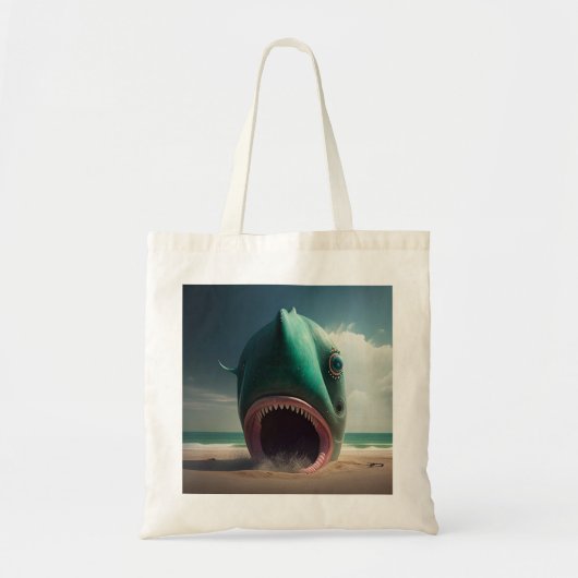 Tote Bag Shark sculpture on the beach (Devant)