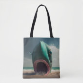 Tote Bag Shark sculpture on the beach (Devant)