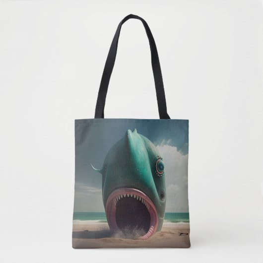 Tote Bag Shark sculpture on the beach (Devant)