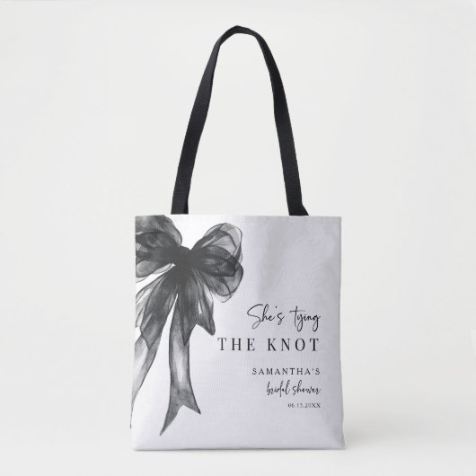 Tote Bag She’s Tying The Knot Black Bow Bridal Shower (Devant)