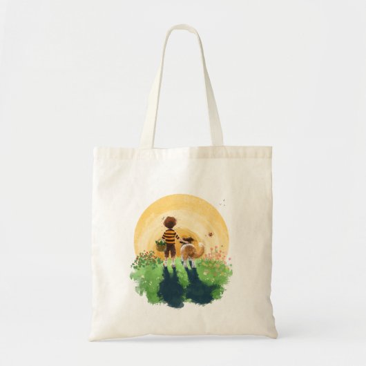 Tote Bag Sheltie Dog and Boy Walk in Sunset (Devant)