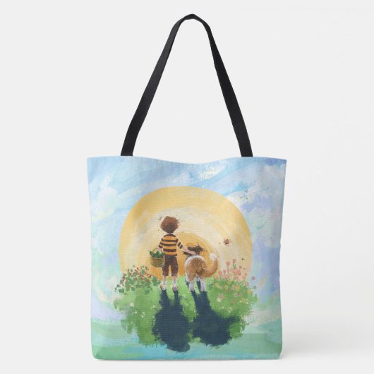 Tote Bag Sheltie Dog and Boy Walk in Sunset (Dos)