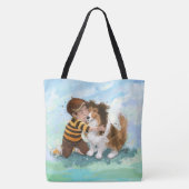 Tote Bag Sheltie et garçon câlinent (Dos)