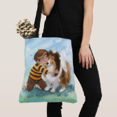 Tote Bag Sheltie et garçon câlinent (De près)