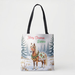 Tote Bag Shetland Pony et Holly Christmas Personnalisé