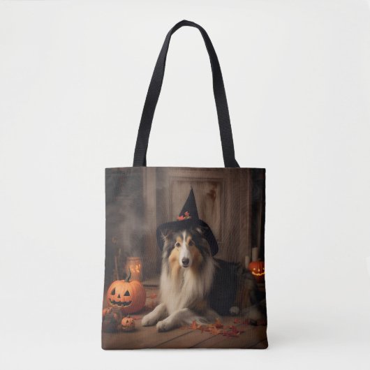 Tote Bag Shetland Sheepdog Citrouille Halloween effrayant (Devant)