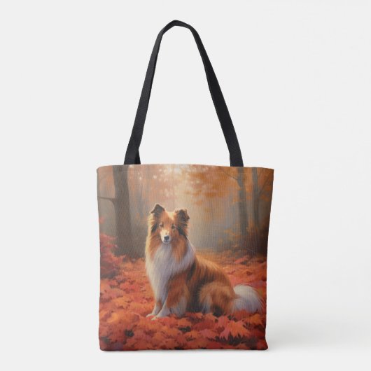 Tote Bag Shetland Sheepdog en automne Feuilles automne Insp (Dos)