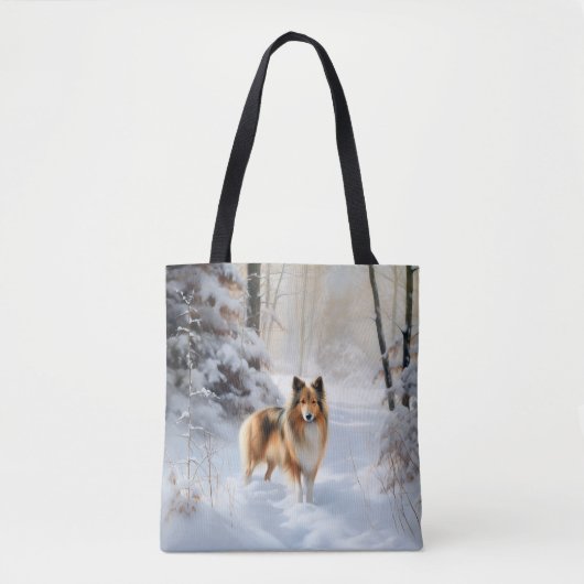 Tote Bag Shetland Sheepdog Laisser neiger Noël (Devant)
