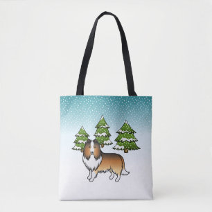 Tote Bag Shetland Sheepdog Sable Dans Une Forêt D'Hiver