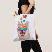 Tote Bag Shiba Inu Chien avec Coeurs Saint Valentin (De près)