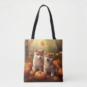 Tote Bag Shiba Inu Chiot Automne Citrouille de plaisir (Devant)