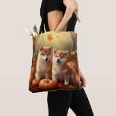 Tote Bag Shiba Inu Chiot Automne Citrouille de plaisir (De près)