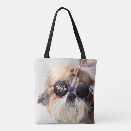 Tote Bag Shih Tzu Cool fun mignon Photo Custom Monogramme (Dos)