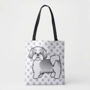 Tote Bag Shih Tzu de dessin animé argent et blanc & pattes