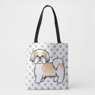 Tote Bag Shih Tzu de dessin animé or et blanc & pattes