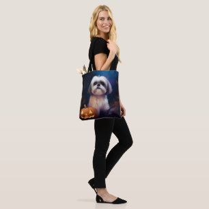 Tote Bag Shih Tzu Halloween avec citrouilles effrayant