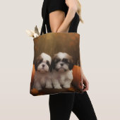 Tote Bag Shih Tzu Puppy Automne Citrouille de plaisir (De près)