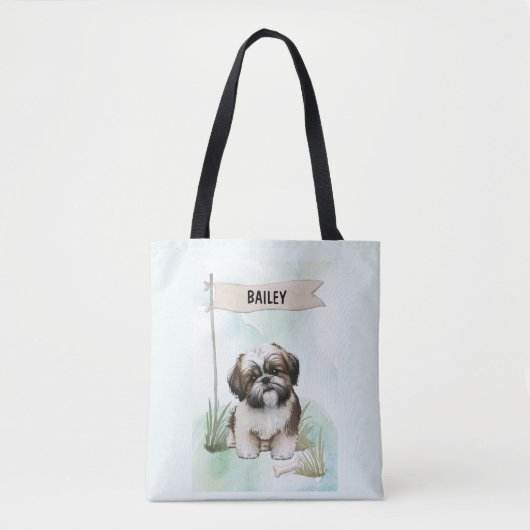 Tote Bag Shih Tzu Watercolor Personalized Dog (Devant)