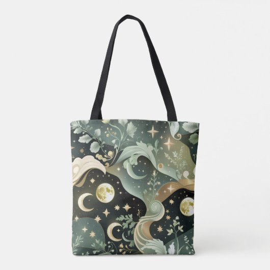 Tote Bag Shimmering Sage Green Celestial Moon Accessory (Dos)
