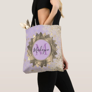 Tote Bag Shimmery Stars Gold Lotus Mandala Monogramme