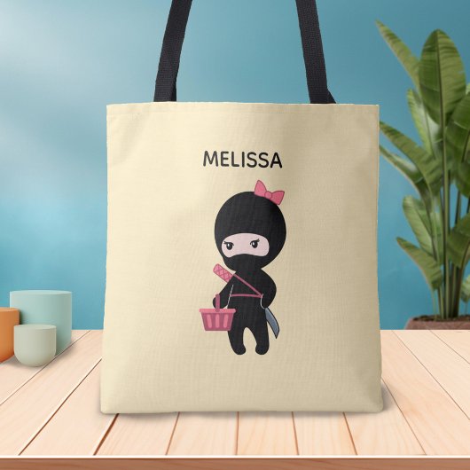 Tote Bag Shopping Ninja Girl Nom personnalisé sur Jaune