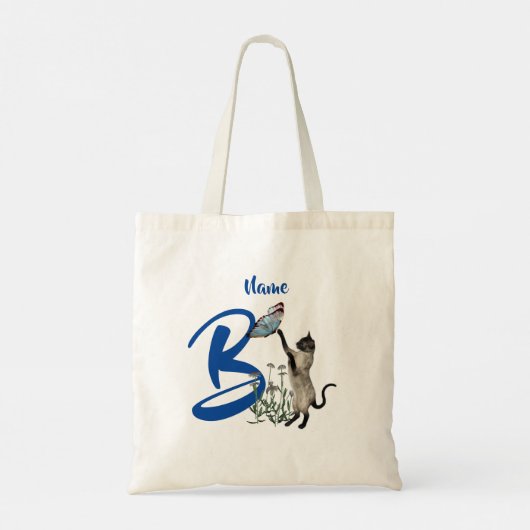 Tote Bag Siamese Papillon de chat Monogramme initial B Nom (Dos)
