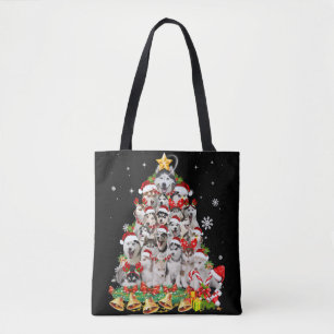 Tote Bag Siberian husky christmas tree lights dog