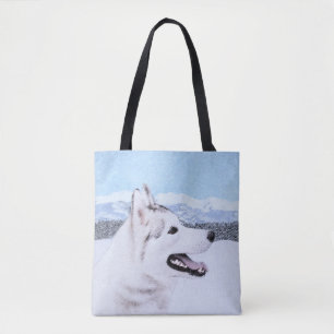 Tote Bag Sibérie Husky (argent et blanc) Peinture Chien Art