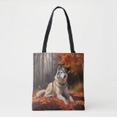 Tote Bag Sibérie Husky en automne Feuilles automne Inspire (Devant)
