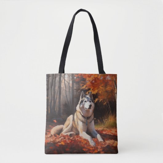 Tote Bag Sibérie Husky en automne Feuilles automne Inspire (Devant)