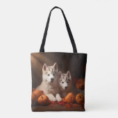 Tote Bag Sibérie Husky Puppy Citrouille d'automne (Dos)