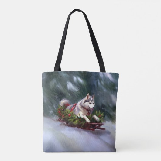 Tote Bag Sibérien Husky neige de Noël hiver (Dos)